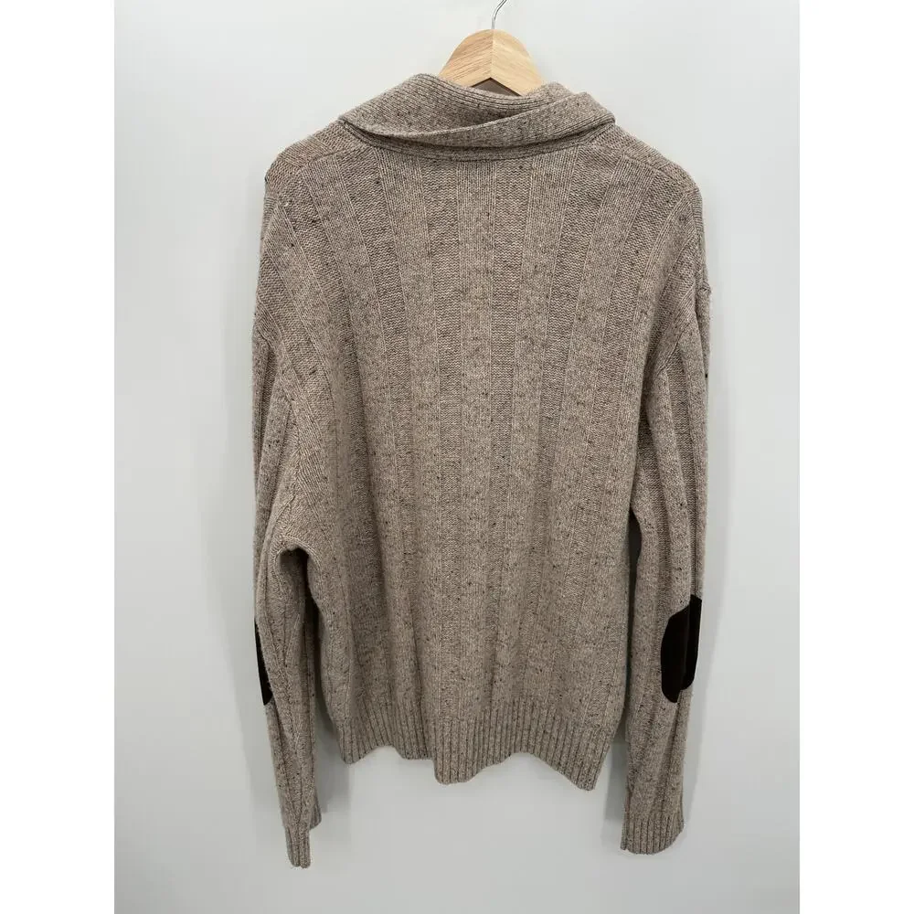 Jos A Bank Cardigan Sweater Shawl Collar Men XL Brown Lambswool Heritage Elbow‎